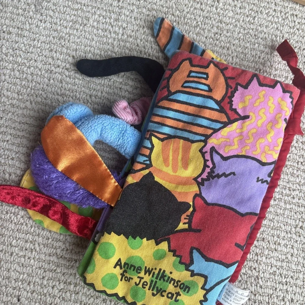Jellycat Kitty Tails Crinkle Book Retired Baby Sensory Soft Book Cats Toddler 9